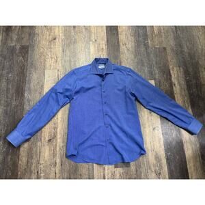 Modena Dress Shirt 15.5 34/35 Slim Fit Blue Micro Pattern Long Sleeve Button